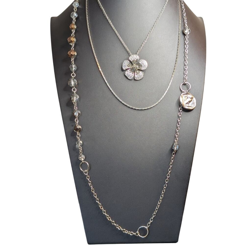 Lot of Three Layered Silver Tone Necklaces From Vintage to Modern